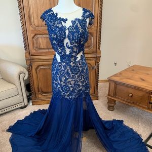 Navy Blue Mac Duggal Evening Gown
